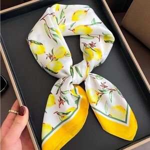 Lemon Print Silk Scarf  70 x 70 cm. Silky Touch for Neck or Bag